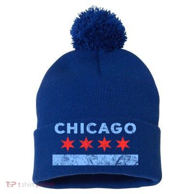 Chicago Gift Chicago Flag Gift Pom Pom 12in Knit Beanie