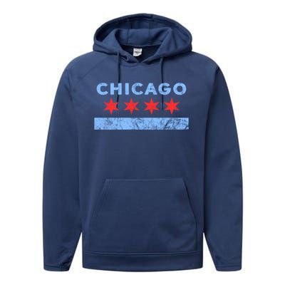 Chicago Gift Chicago Flag Gift Performance Fleece Hoodie