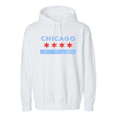 Chicago Gift Chicago Flag Gift Garment-Dyed Fleece Hoodie