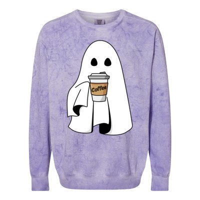 Cute Ghost Coffee Halloween Spooky Season Boo Coffee Gift Colorblast Crewneck Sweatshirt