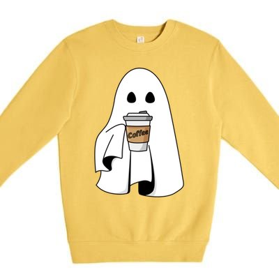 Cute Ghost Coffee Halloween Spooky Season Boo Coffee Gift Premium Crewneck Sweatshirt