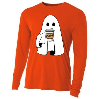 Cute Ghost Coffee Halloween Spooky Season Boo Coffee Gift Cooling Performance Long Sleeve Crew