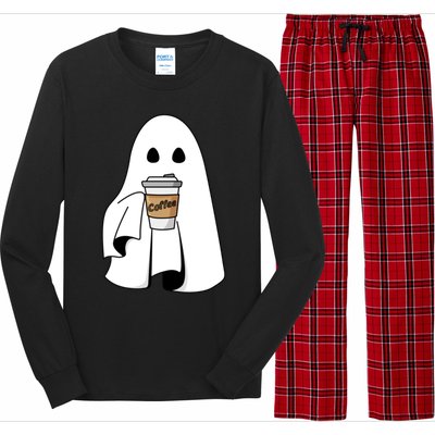 Cute Ghost Coffee Halloween Spooky Season Boo Coffee Gift Long Sleeve Pajama Set