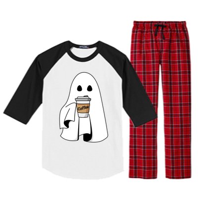 Cute Ghost Coffee Halloween Spooky Season Boo Coffee Gift Raglan Sleeve Pajama Set