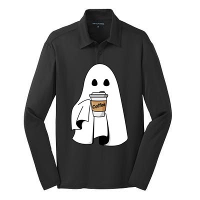 Cute Ghost Coffee Halloween Spooky Season Boo Coffee Gift Silk Touch Performance Long Sleeve Polo