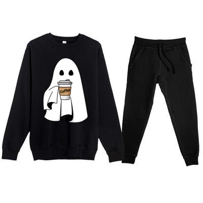 Cute Ghost Coffee Halloween Spooky Season Boo Coffee Gift Premium Crewneck Sweatsuit Set