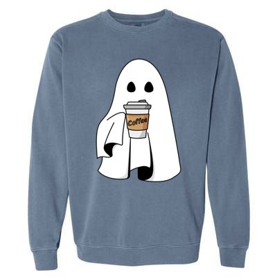 Cute Ghost Coffee Halloween Spooky Season Boo Coffee Gift Garment-Dyed Sweatshirt