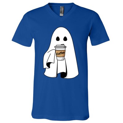 Cute Ghost Coffee Halloween Spooky Season Boo Coffee Gift V-Neck T-Shirt