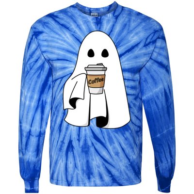 Cute Ghost Coffee Halloween Spooky Season Boo Coffee Gift Tie-Dye Long Sleeve Shirt