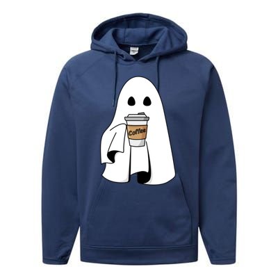 Cute Ghost Coffee Halloween Spooky Season Boo Coffee Gift Performance Fleece Hoodie