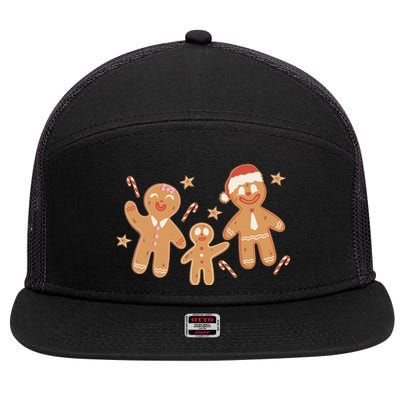 Christmas Gingerbread Cookie Family Cute 7 Panel Mesh Trucker Snapback Hat