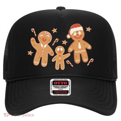 Christmas Gingerbread Cookie Family Cute High Crown Mesh Back Trucker Hat
