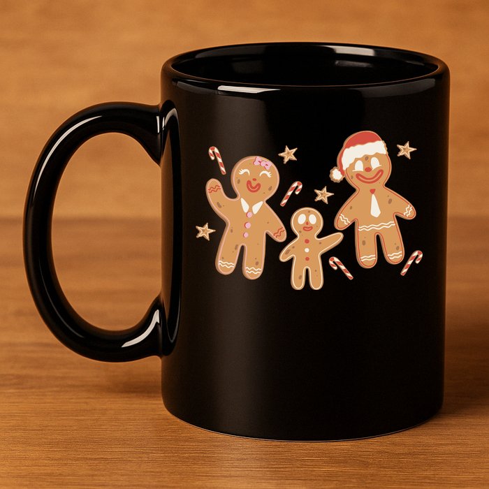 Christmas Gingerbread Cookie Family Cute 11oz C Handle Ceramic Mug