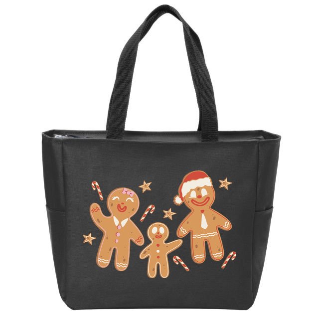 Christmas Gingerbread Cookie Family Cute Zip Tote Bag