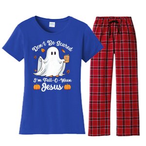 Cute Ghost Christian Halloween Falloween Jesus Pumpkin Gift Women's Flannel Pajama Set