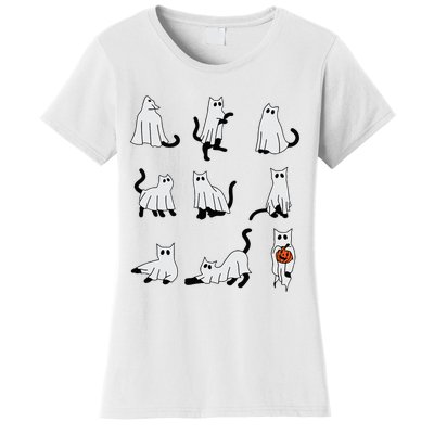 Cute Ghost Cat Funny Halloween Outfit Costumes Women's T-Shirt