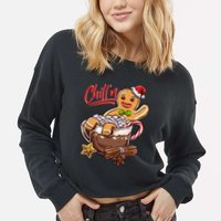 ChillN Gingerbread Cookie In Hot Cocoa Christmas Funny Cropped Pullover Crew