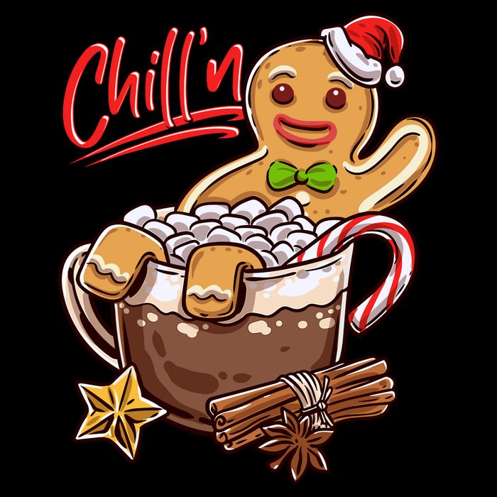 ChillN Gingerbread Cookie In Hot Cocoa Christmas Funny Cropped Pullover Crew