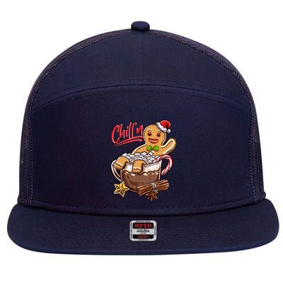 ChillN Gingerbread Cookie In Hot Cocoa Christmas Funny 7 Panel Mesh Trucker Snapback Hat