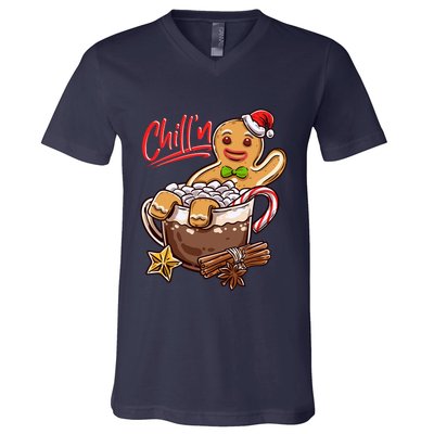 ChillN Gingerbread Cookie In Hot Cocoa Christmas Funny V-Neck T-Shirt