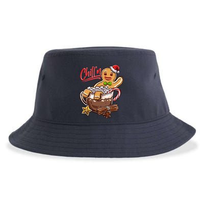 ChillN Gingerbread Cookie In Hot Cocoa Christmas Funny Sustainable Bucket Hat
