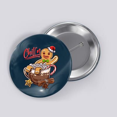 ChillN Gingerbread Cookie In Hot Cocoa Christmas Funny Button