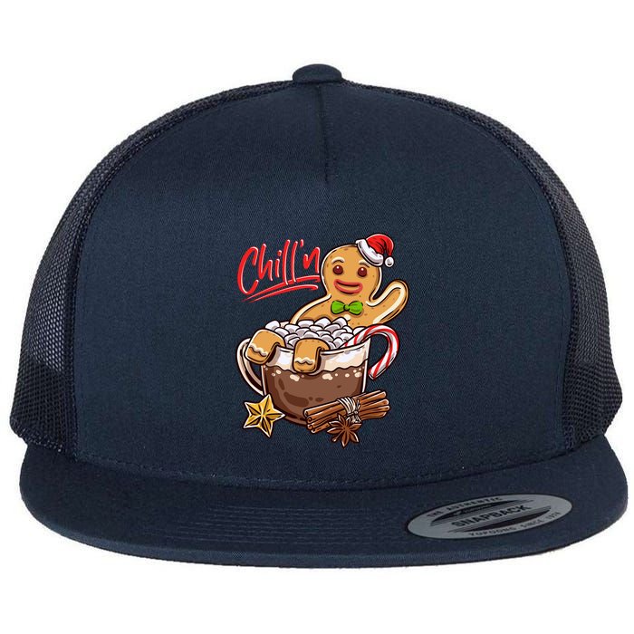 ChillN Gingerbread Cookie In Hot Cocoa Christmas Funny Flat Bill Trucker Hat