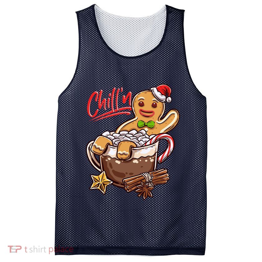 ChillN Gingerbread Cookie In Hot Cocoa Christmas Funny Mesh Reversible Basketball Jersey Tank