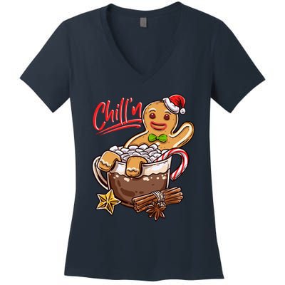 ChillN Gingerbread Cookie In Hot Cocoa Christmas Funny Women's V-Neck T-Shirt