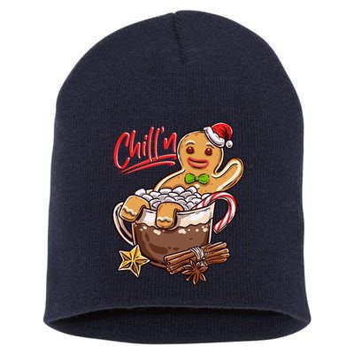 ChillN Gingerbread Cookie In Hot Cocoa Christmas Funny Short Acrylic Beanie