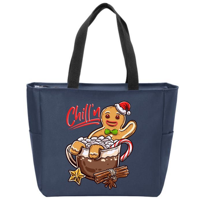 ChillN Gingerbread Cookie In Hot Cocoa Christmas Funny Zip Tote Bag