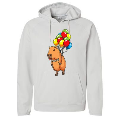 Capybara Giant Cavy Rodent With Balloons Capybara Performance Fleece Hoodie