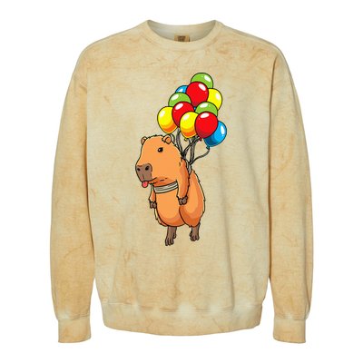 Capybara Giant Cavy Rodent With Balloons Capybara Colorblast Crewneck Sweatshirt