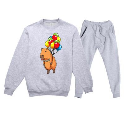 Capybara Giant Cavy Rodent With Balloons Capybara Premium Crewneck Sweatsuit Set