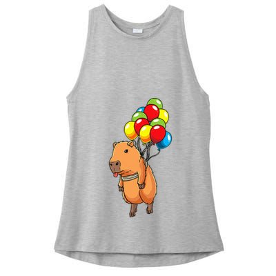 Capybara Giant Cavy Rodent With Balloons Capybara Ladies PosiCharge Tri-Blend Wicking Tank