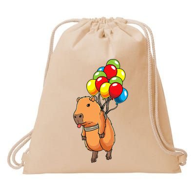 Capybara Giant Cavy Rodent With Balloons Capybara Drawstring Bag