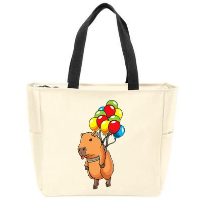 Capybara Giant Cavy Rodent With Balloons Capybara Zip Tote Bag