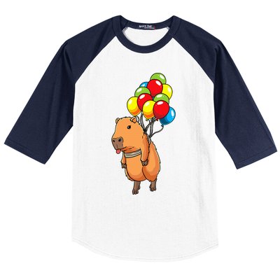 Capybara Giant Cavy Rodent With Balloons Capybara Baseball Sleeve Shirt