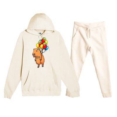 Capybara Giant Cavy Rodent With Balloons Capybara Premium Hooded Sweatsuit Set