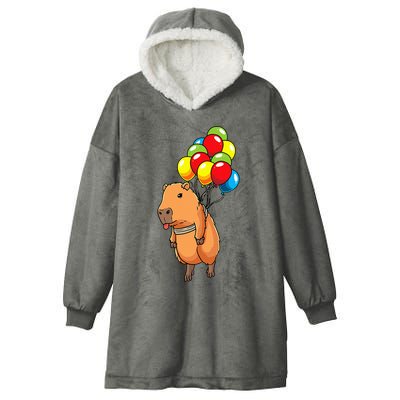 Capybara Giant Cavy Rodent With Balloons Capybara Hooded Wearable Blanket
