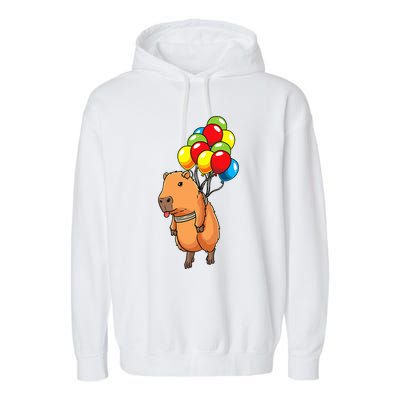 Capybara Giant Cavy Rodent With Balloons Capybara Garment-Dyed Fleece Hoodie