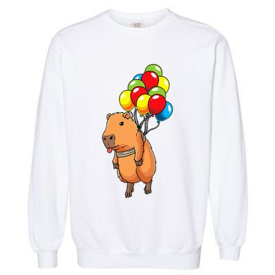 Capybara Giant Cavy Rodent With Balloons Capybara Garment-Dyed Sweatshirt