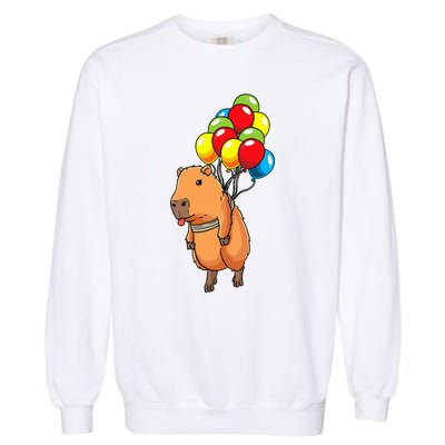 Capybara Giant Cavy Rodent With Balloons Capybara Garment-Dyed Sweatshirt