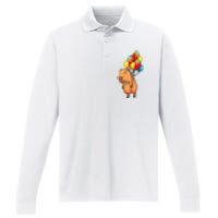 Capybara Giant Cavy Rodent With Balloons Capybara Performance Long Sleeve Polo