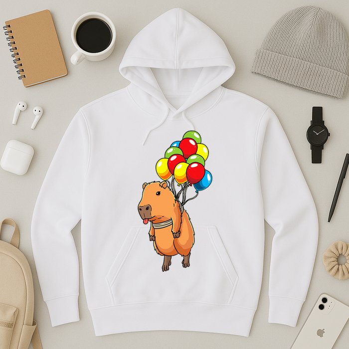 Capybara Giant Cavy Rodent With Balloons Capybara Hoodie
