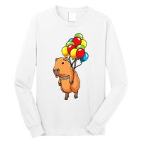 Capybara Giant Cavy Rodent With Balloons Capybara Long Sleeve Shirt