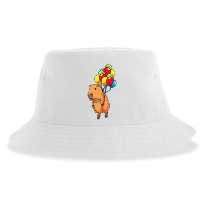 Capybara Giant Cavy Rodent With Balloons Capybara Sustainable Bucket Hat