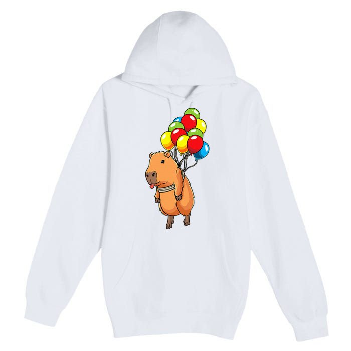 Capybara Giant Cavy Rodent With Balloons Capybara Premium Pullover Hoodie