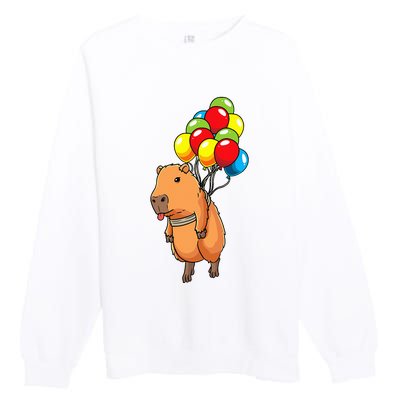 Capybara Giant Cavy Rodent With Balloons Capybara Premium Crewneck Sweatshirt