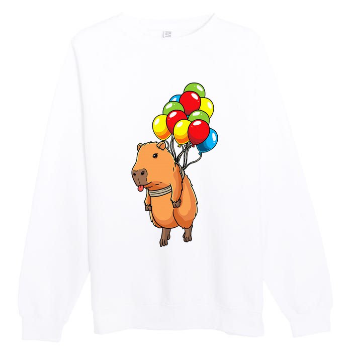 Capybara Giant Cavy Rodent With Balloons Capybara Premium Crewneck Sweatshirt